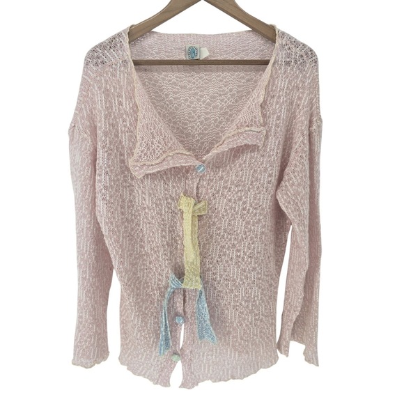 Grace Collection Pink Knit Open Weave Cardigan One Size Lightweight Cute - Picture 1 of 4